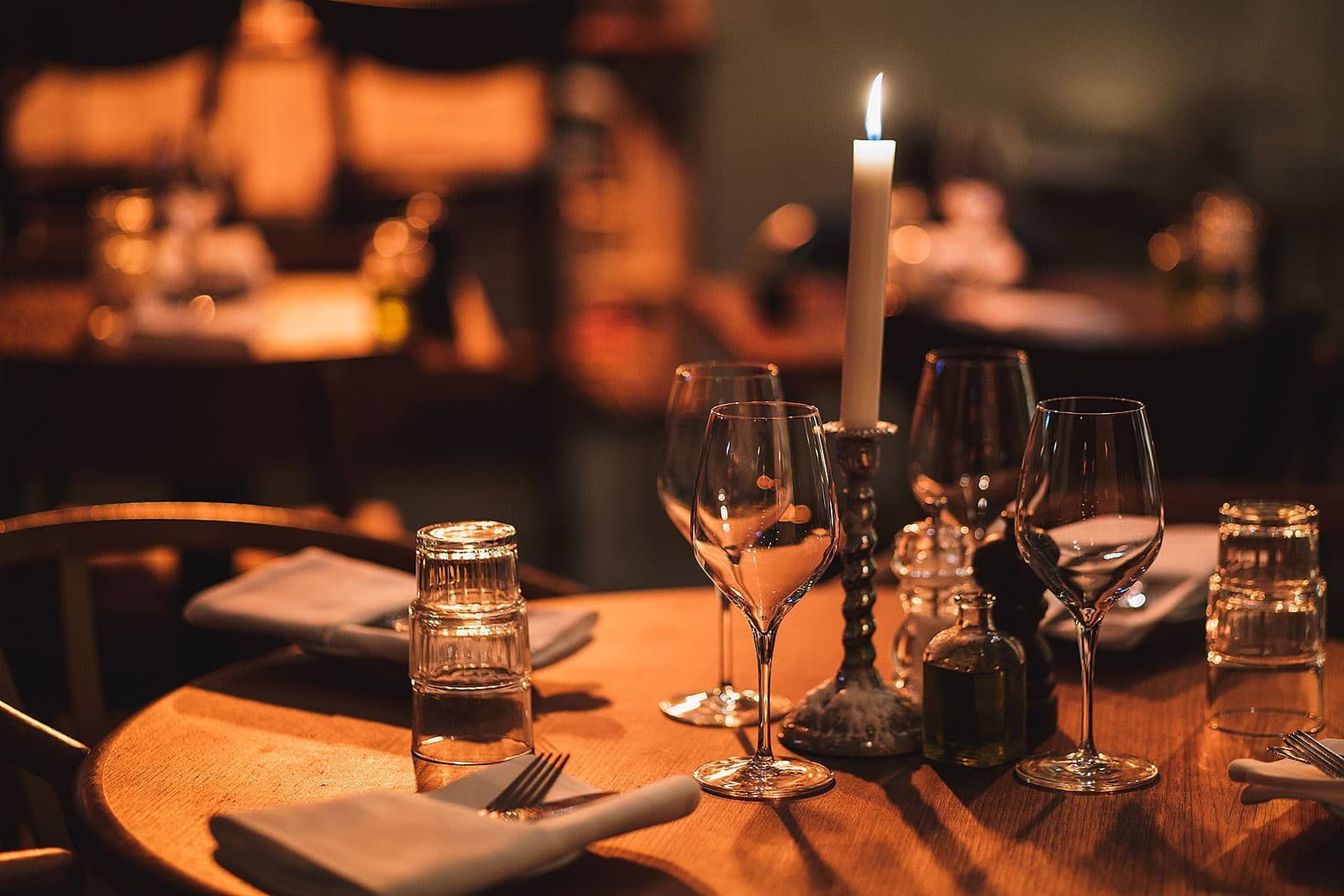 A table in a candlelit restaurant