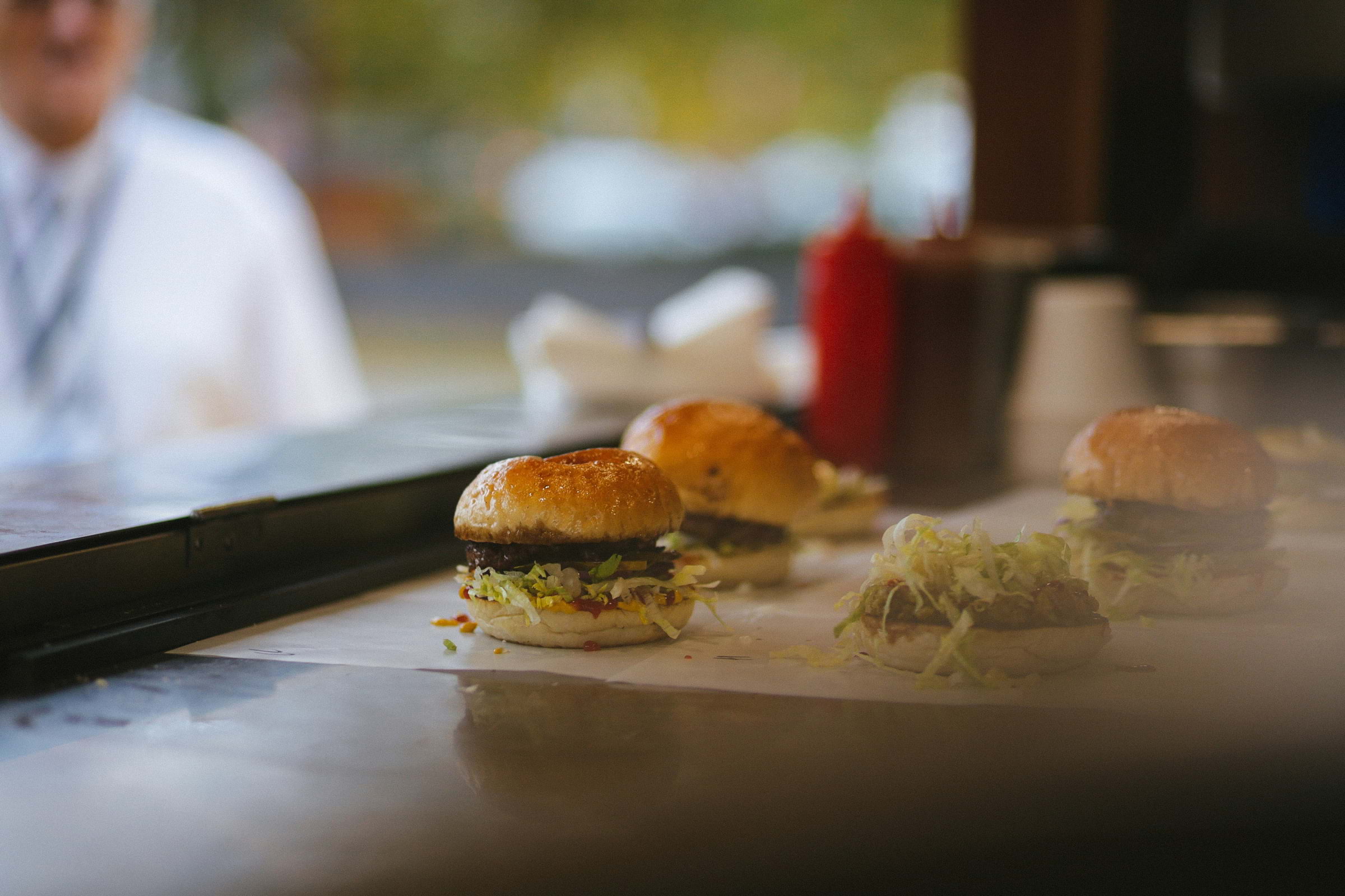 Burgers in a window