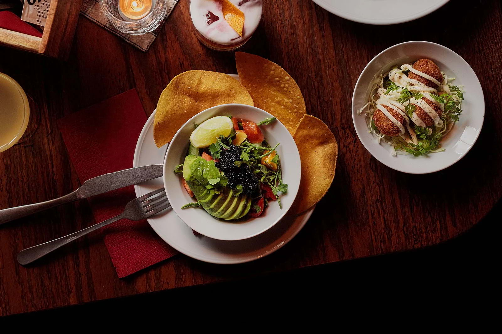 Vegetarian dishes arranged on a restaurant table