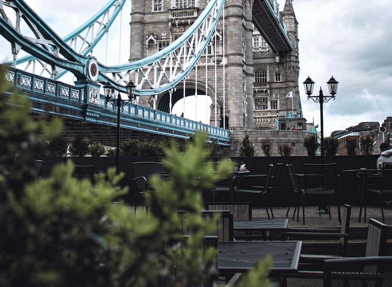 Outside tables with a view of Tower Bridge