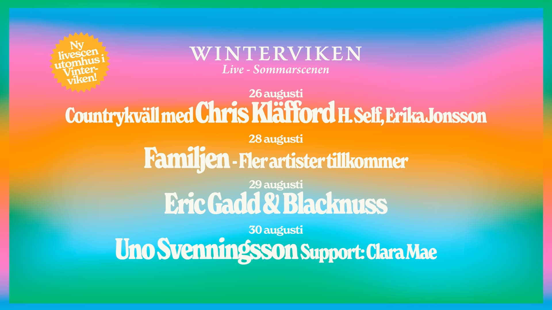 Winterviken Live – Sommarscenen: Artisterna som spelar 2026