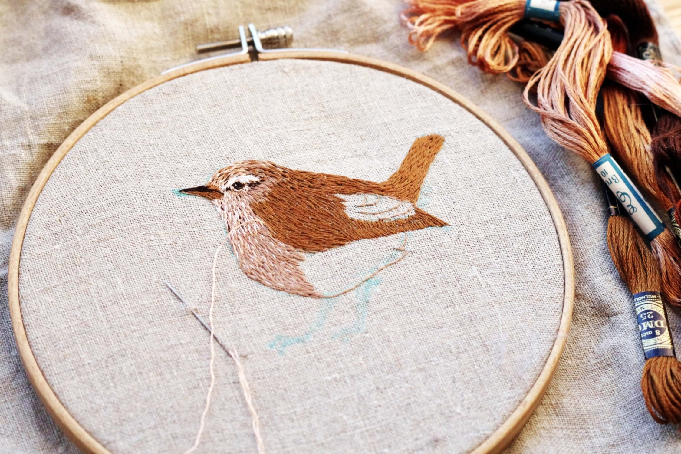 Kortkurs i fritt broderi med tema fåglar