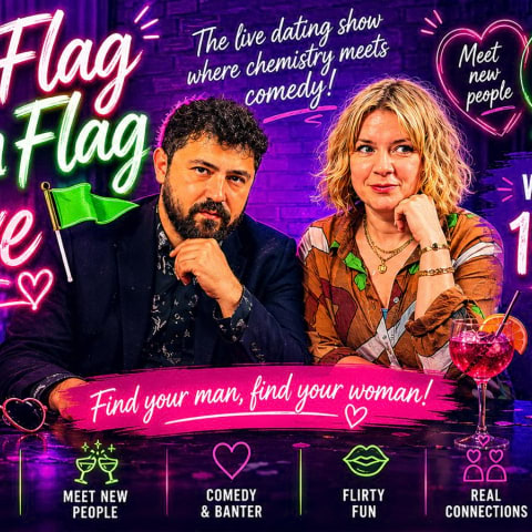 The popular "Red Flag Green Flag" dating podcast goes live for the first time