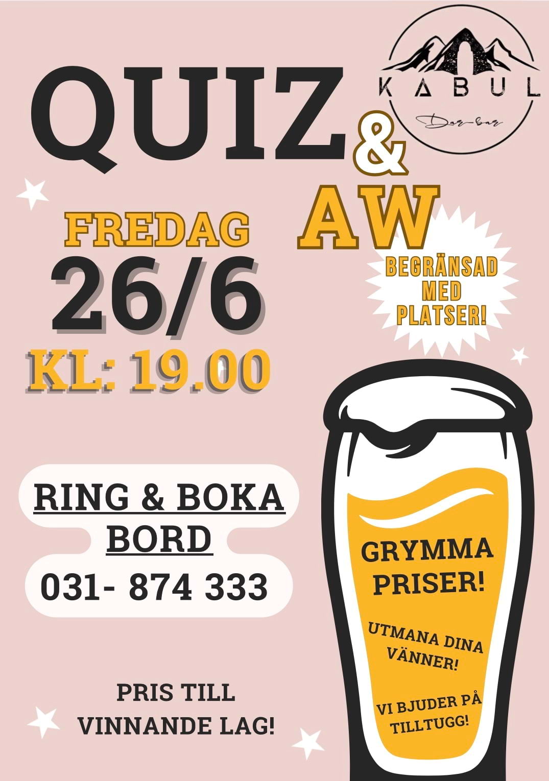 Quizkväll & AW på Kabul Darbar