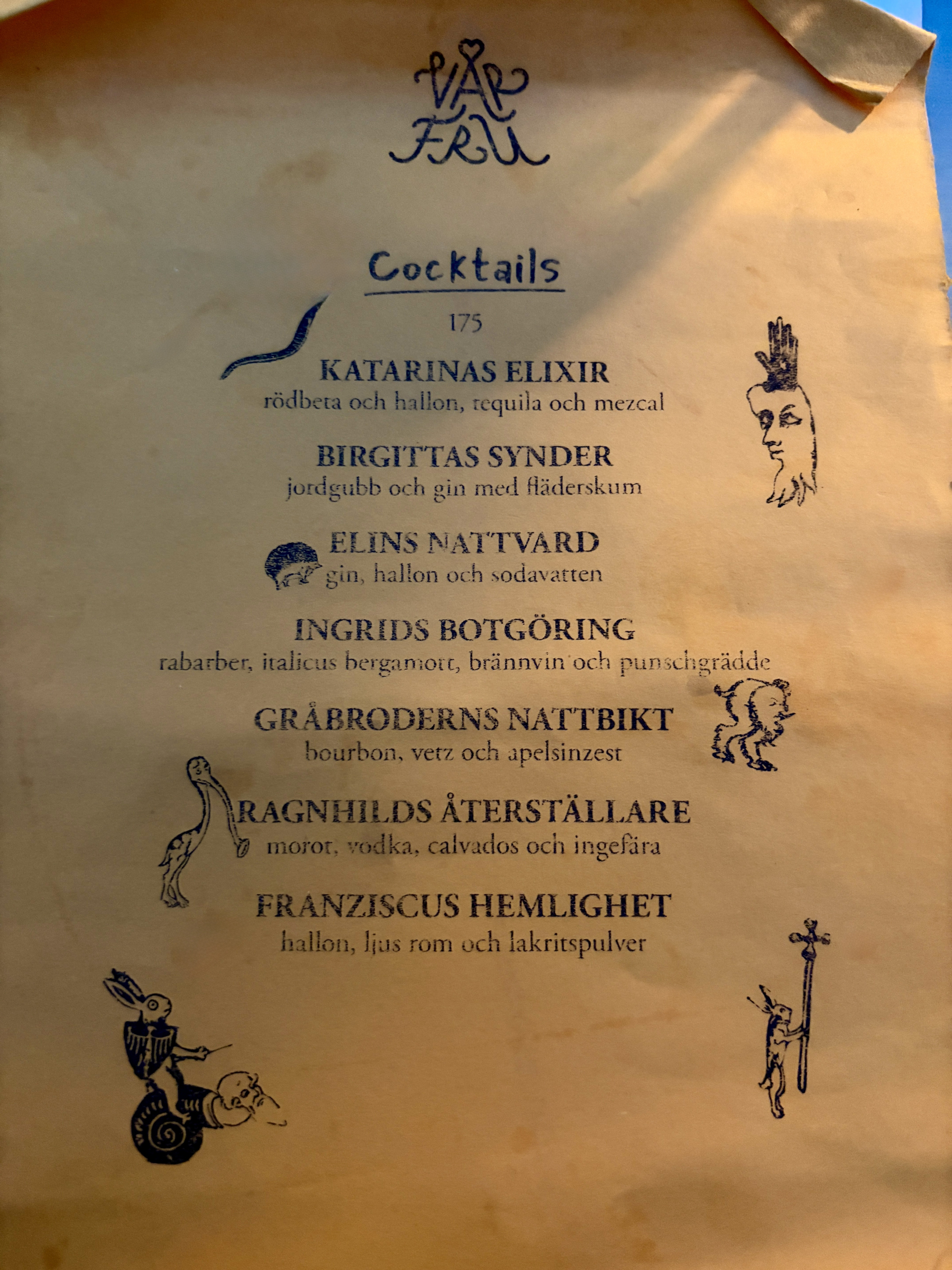 Cocktailmeny sommaren 2026 – Billede fra Vår Fru af Cocktailbar G. (13.09.2026)