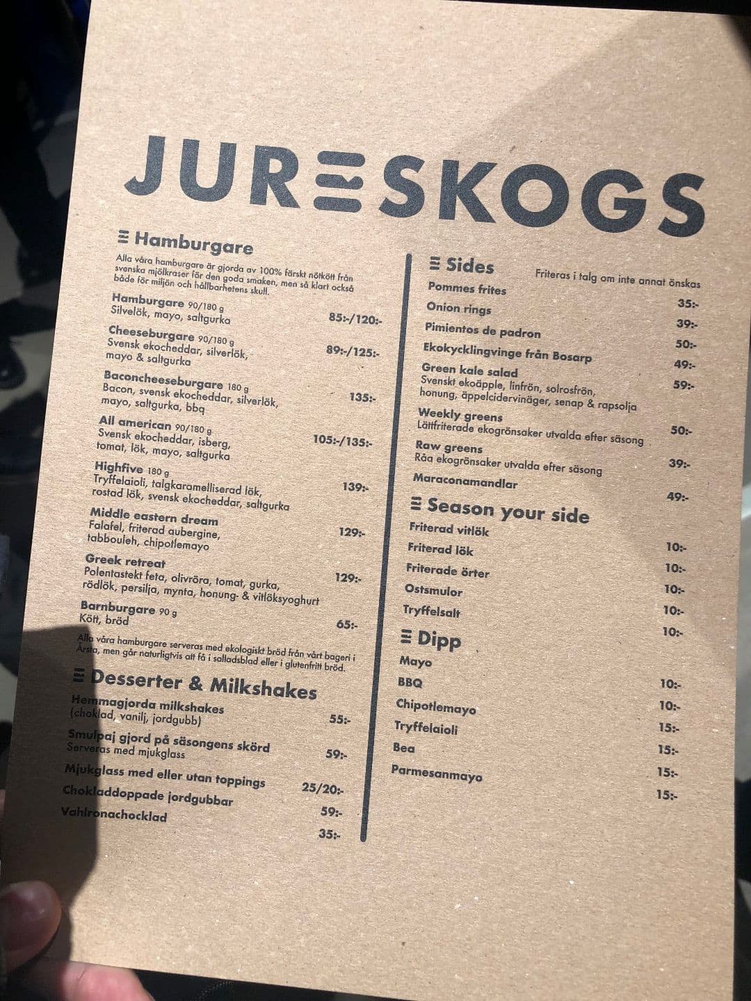 Jureskogs meny – Bild från Jureskogs Jakobsbergsgatan av Adam L. (2018-04-11)