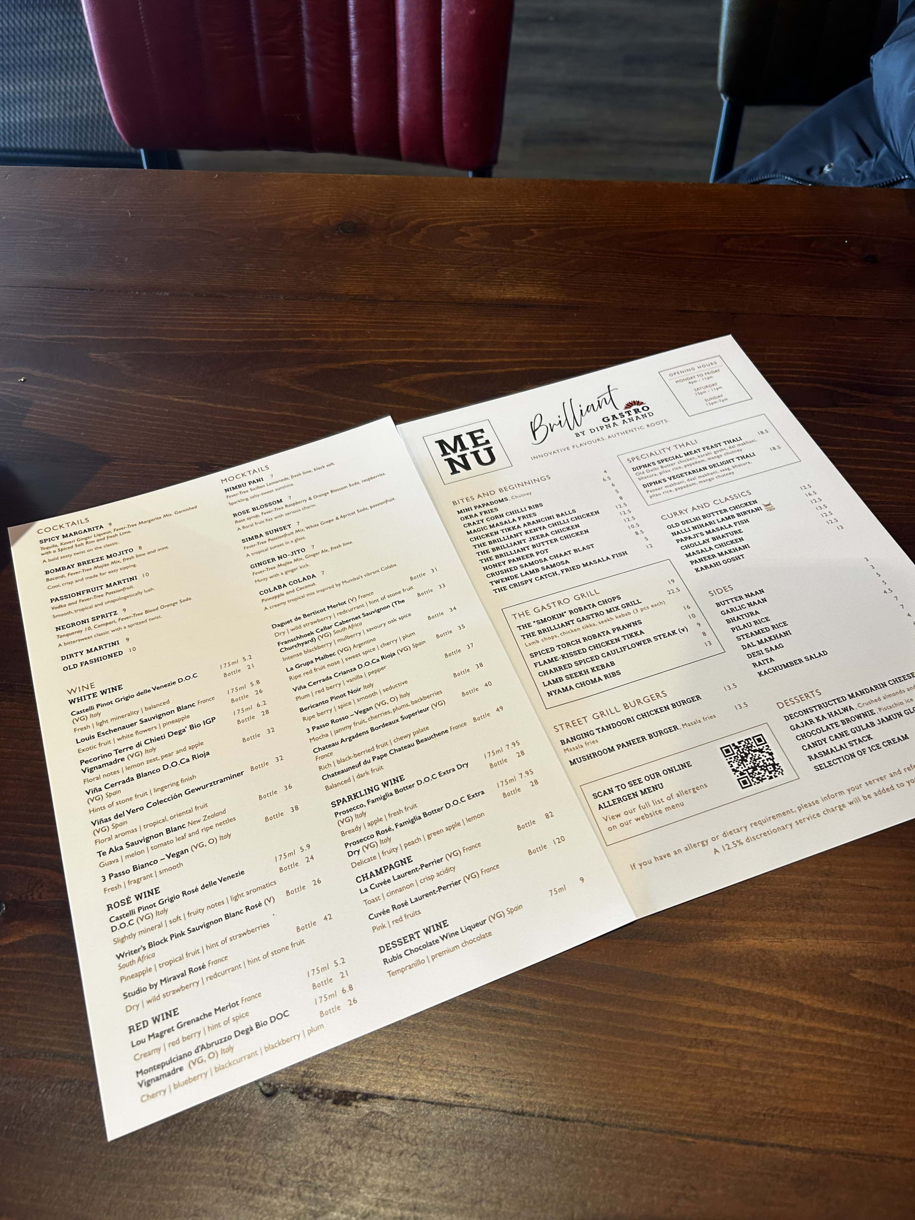 Menu – Photo from Brilliant Gastro by Raman G. (26/04/2025)
