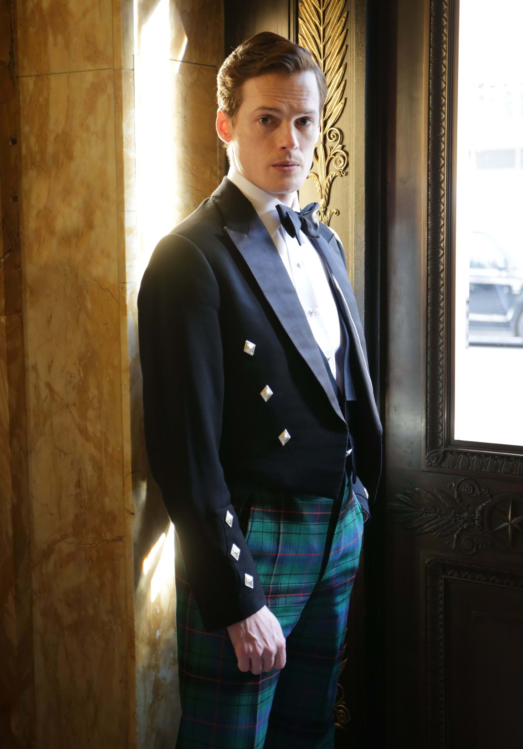 Zone Models' Marcus Goodwille wearing tartan wedding trews, Cafe Royal London shot by Nick Clements – Bild från Dege & Skinner av Cass S. (2025-05-30)