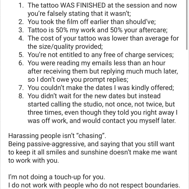 communication from tattoo artist – Bild från EXP Haus av Esme J. (2023-08-30)