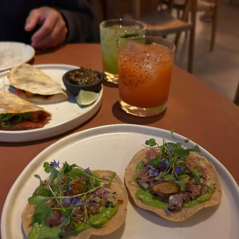 Prawn quesadillas (left) and tuna tostadas (right) – Photo from Ixchel by Jessica D. (29/10/2024)