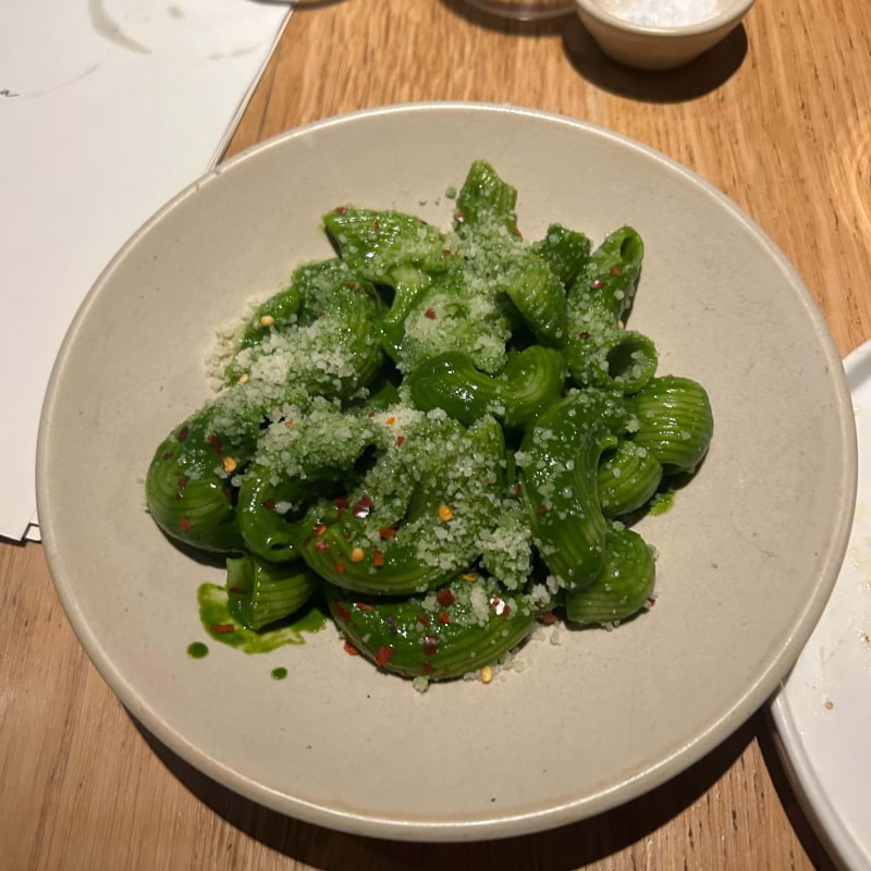 Lumache, kale sauce, chilli. – Photo from Manteca by David L. (08/08/2024)