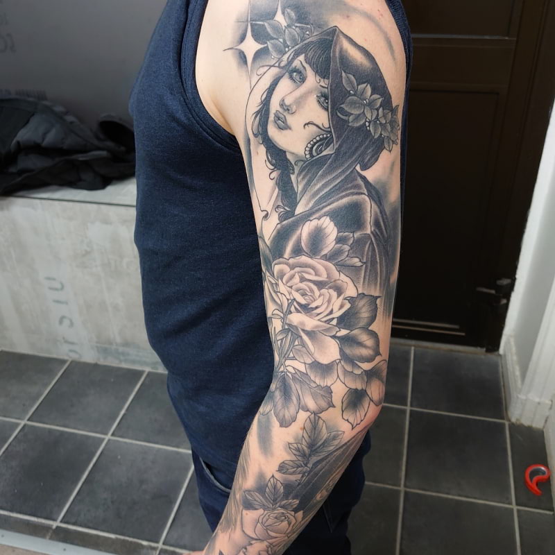 Full sleeve on Mr. M – Photo from Stockholm Tatuering by Daniel B. (19/01/2021)