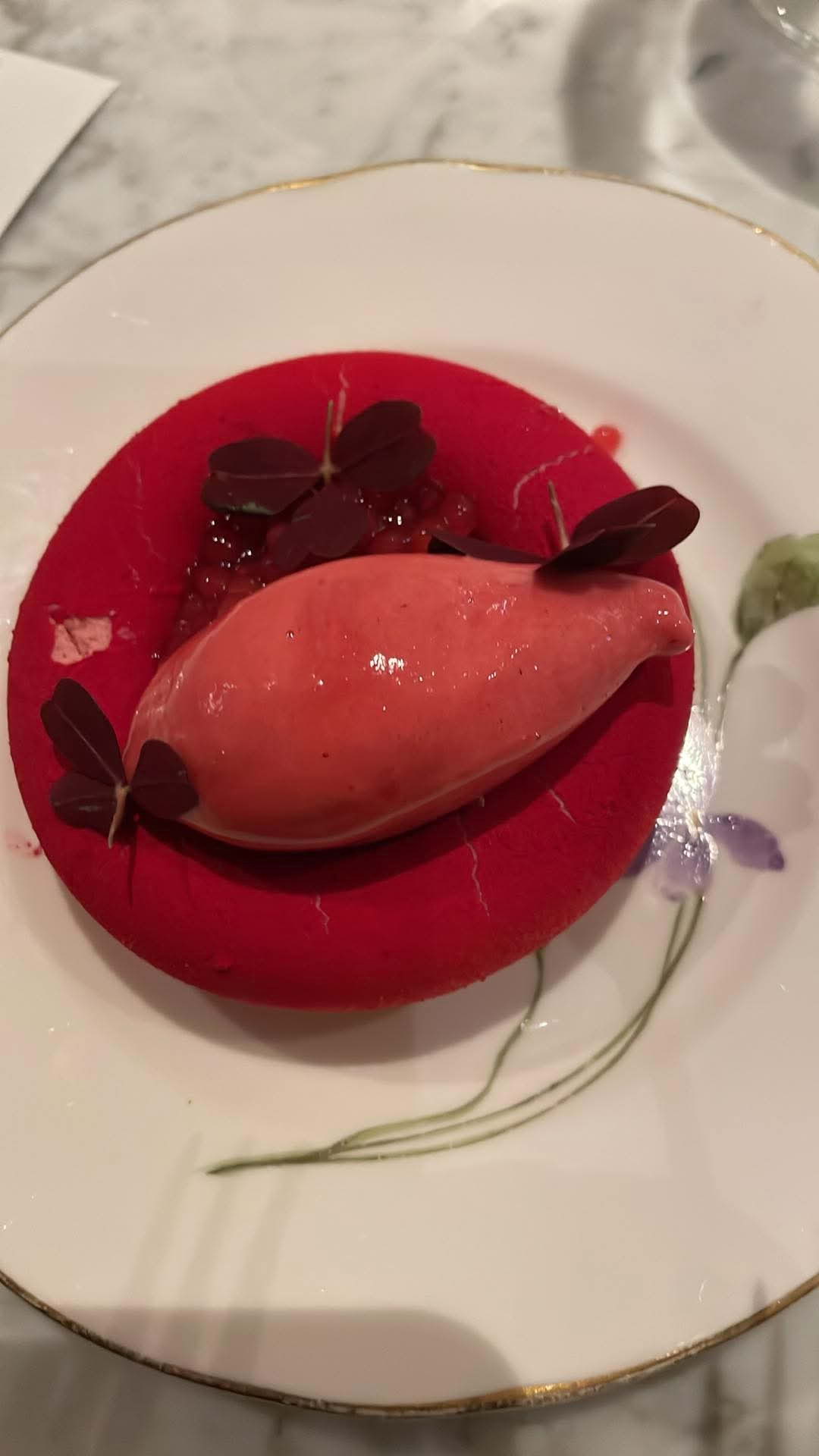 Hallonmousse, hallonsorbet, brynt sm&ouml;rkaka, hallonp&auml;rlor & mj&ouml;lkchokladkr&auml;m &ndash; Bild fr&aring;n Aristo Krog av Johan&nbsp;T. (2026-02-15)