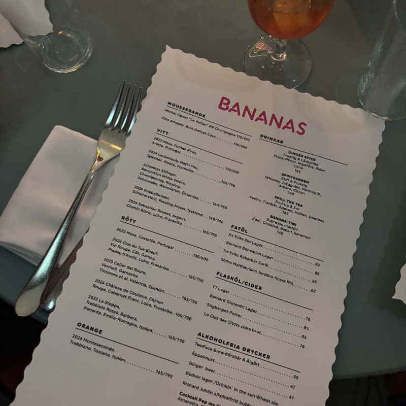 Dryckesmeny &ndash; Bild fr&aring;n Bistro Bananas av Lisa&nbsp;M. (2026-04-30)