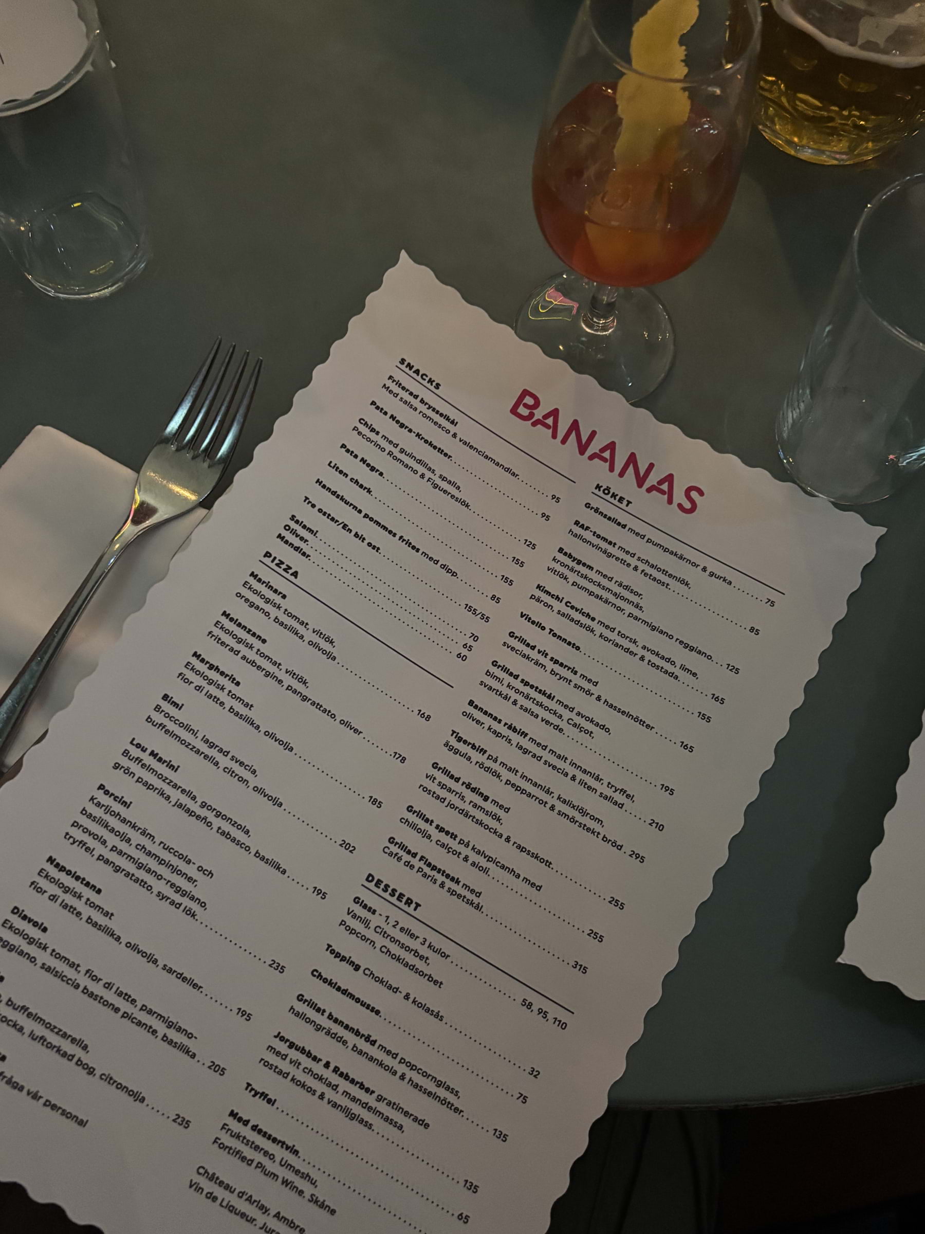 Meny på Bananas – Bild från Bistro Bananas av Lisa M. (2026-04-30)