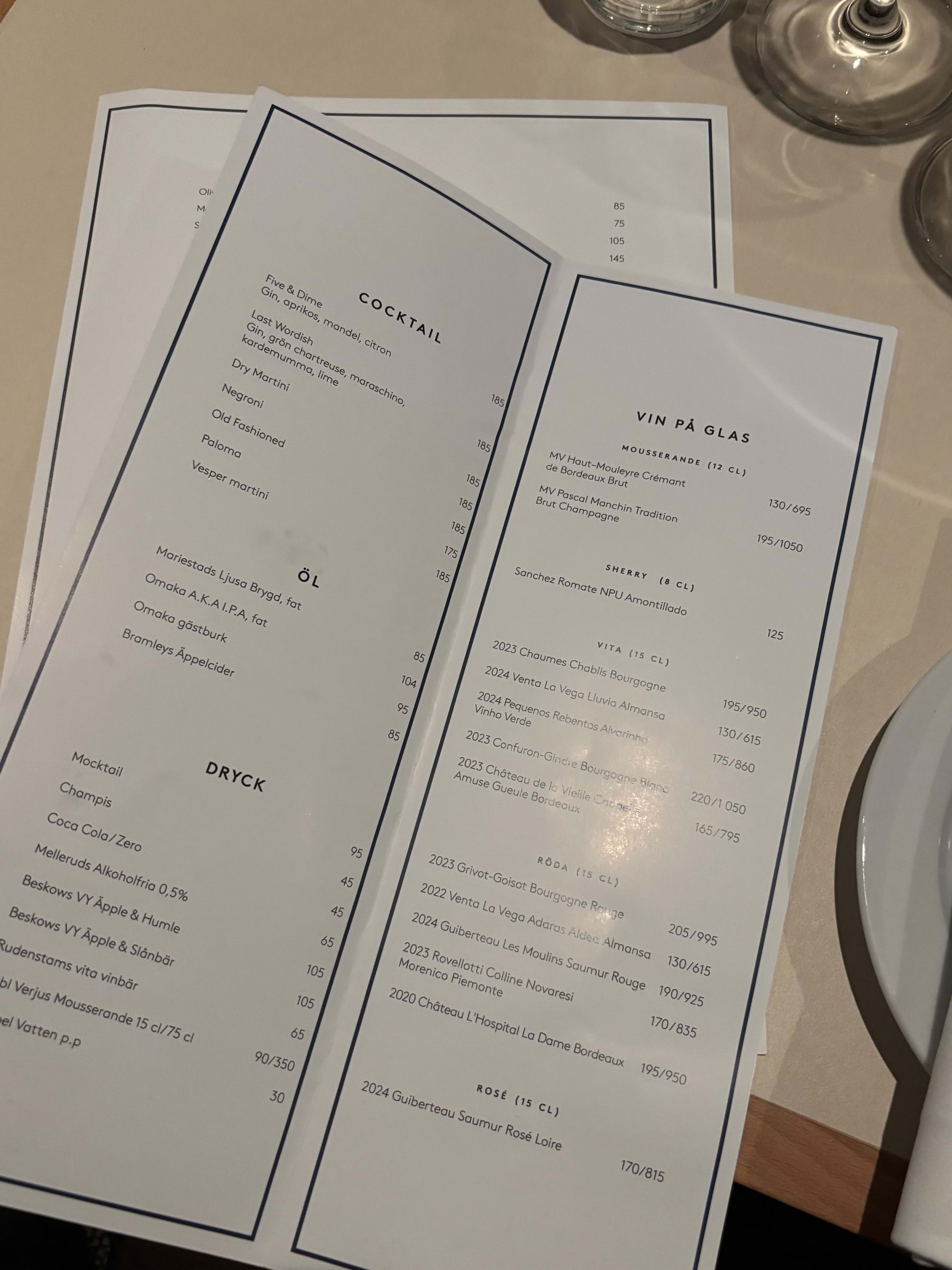 Dryckesmeny – Photo from Krog Agrikultur by Lisa M. (09/11/2025)