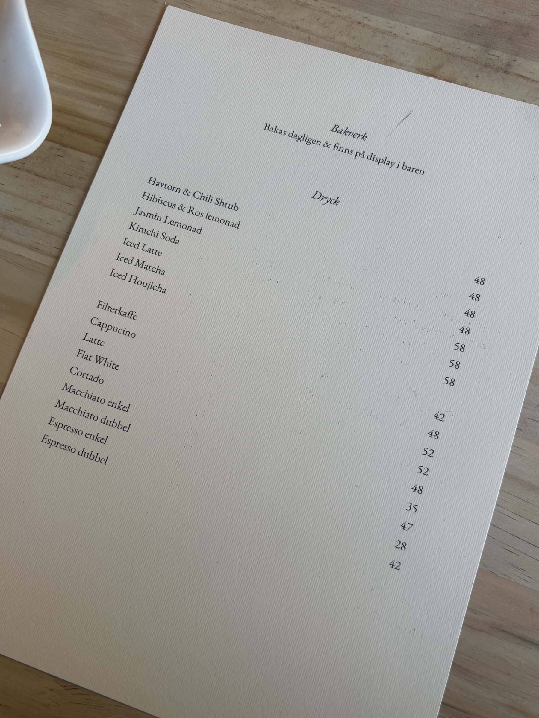 Dryckesmeny – Photo from Studio Canteen by Lisa M. (24/02/2026)