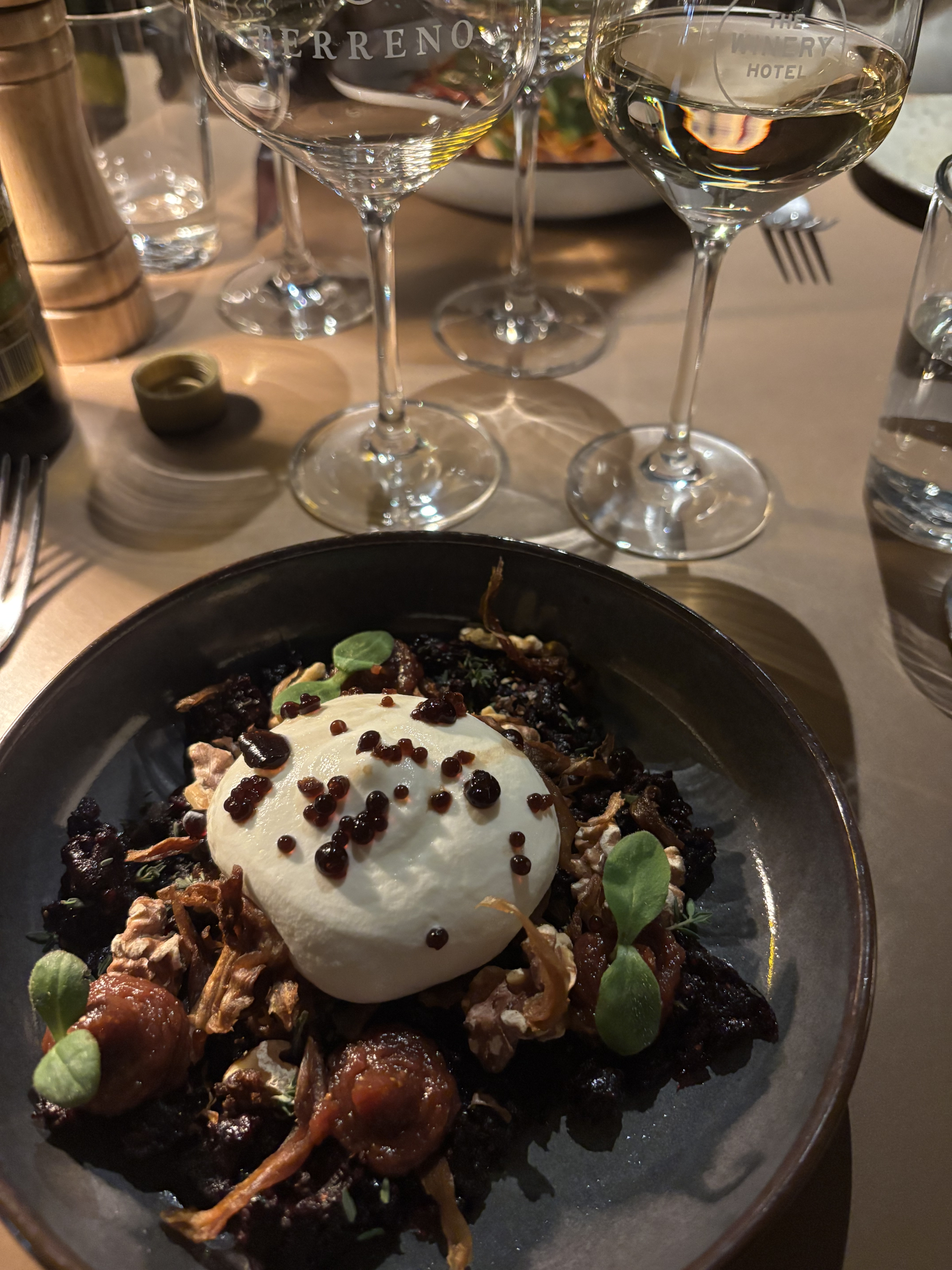 Rödbetstartar med chevreskum, valnötter och torkad svamp – Billede fra Terreno Kitchen af Mimmi G. (17.10.2026)